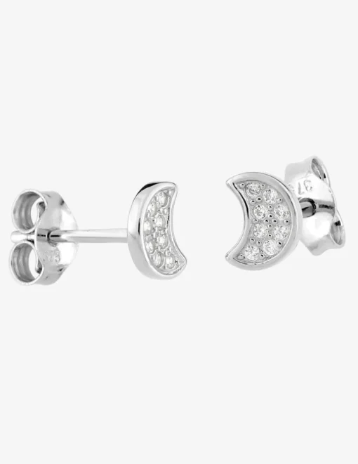 Boucles d'oreilles lune or blanc 375‰ et oxydes de zirconium SO OR