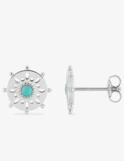 Boucles d'oreilles mandala argent 925‰ rhodié et laque turquoise SO OR