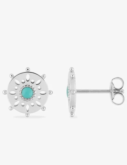 Boucles d'oreilles mandala argent 925‰ rhodié et laque turquoise SO OR