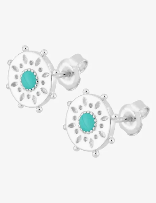 Boucles d'oreilles mandala argent 925‰ rhodié et laque turquoise SO OR