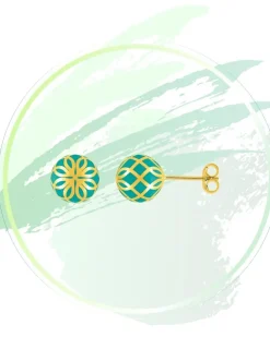 Boucles d'oreilles Mélodie Or jaune 375‰ et laque verte aqua SO OR