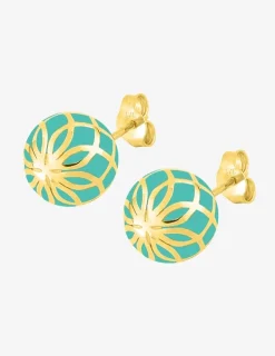 Boucles d'oreilles Mélodie Or jaune 375‰ et laque verte aqua SO OR