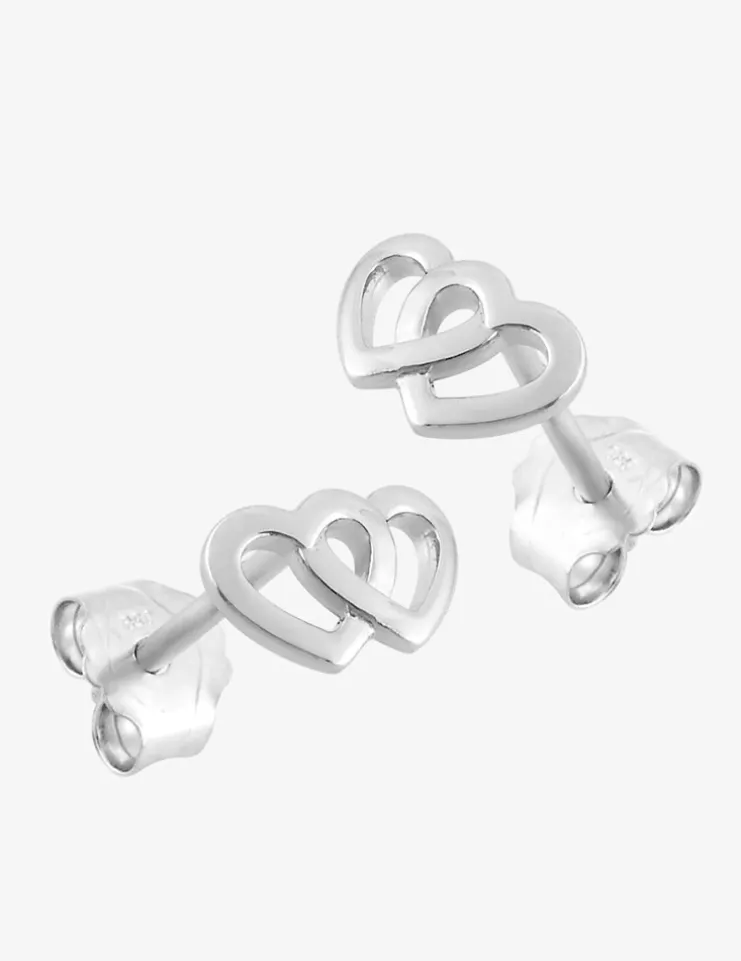 Boucles d'oreilles motif double cœurs argent 925‰ 4 mm SO OR