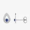 Boucles d'oreilles or 750 ‰ blanc en amande avec saphir serti illusion SO OR