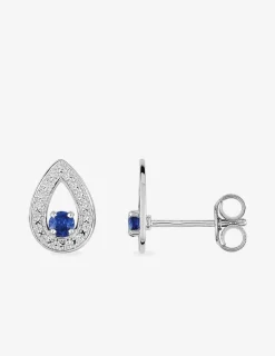 Boucles d'oreilles or 750 ‰ blanc en amande avec saphir serti illusion SO OR