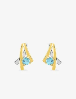 Boucles d'oreilles or 750 ‰ et rhodium avec topaze bleue SO OR