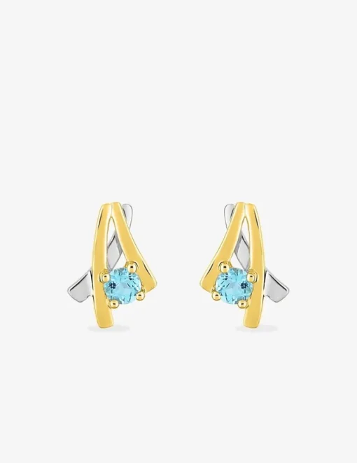 Boucles d'oreilles or 750 ‰ et rhodium avec topaze bleue SO OR