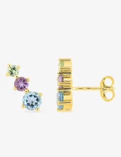 Boucles d'oreilles or 375 ‰ jaune avec topaze, améthyste et péridot SO OR