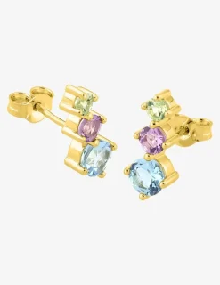 Boucles d'oreilles or 375 ‰ jaune avec topaze, améthyste et péridot SO OR