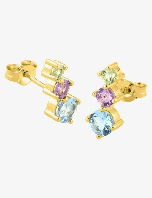 Boucles d'oreilles or 375 ‰ jaune avec topaze, améthyste et péridot SO OR