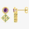 Boucles d'oreilles or 375 ‰ jaune avec améthyste et péridot SO OR