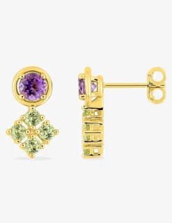 Boucles d'oreilles or 375 ‰ jaune avec améthyste et péridot SO OR
