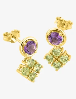 Boucles d'oreilles or 375 ‰ jaune avec améthyste et péridot SO OR