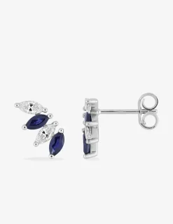 Boucles d'oreilles or blanc 375 ‰, saphir et oxyde de zirconium SO OR