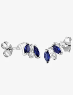 Boucles d'oreilles or blanc 375 ‰, saphir et oxyde de zirconium SO OR