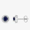Boucles d'oreilles or blanc 375‰, saphir et oxyde de zirconium SO OR