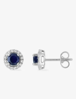 Boucles d'oreilles or blanc 375‰, saphir et oxyde de zirconium SO OR