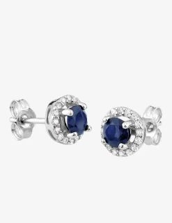 Boucles d'oreilles or blanc 375‰, saphir et oxyde de zirconium SO OR