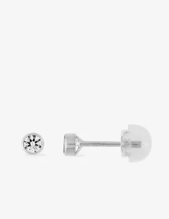 Boucles d'oreilles or blanc 750 ‰, oxyde de zirconium 3 mm serti clos SO OR