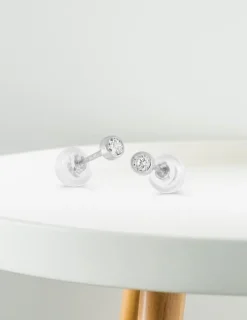 Boucles d'oreilles or blanc 750 ‰, oxyde de zirconium 3 mm serti clos SO OR