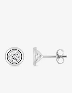 Boucles d'oreilles or blanc 750 ‰, oxyde de zirconium 4 mm serti clos SO OR