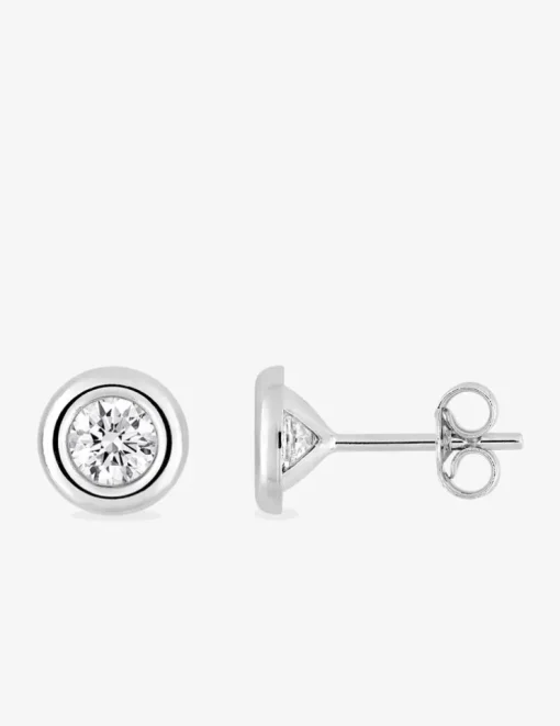 Boucles d'oreilles or blanc 750 ‰, oxyde de zirconium 4 mm serti clos SO OR