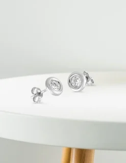 Boucles d'oreilles or blanc 750 ‰, oxyde de zirconium 4 mm serti clos SO OR