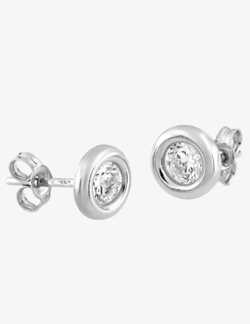 Boucles d'oreilles or blanc 750 ‰, oxyde de zirconium 4 mm serti clos SO OR