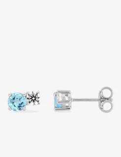Boucles d'oreilles or blanc 375‰, topaze et oxyde de zirconium SO OR