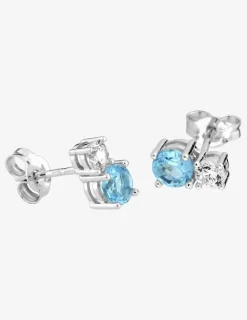 Boucles d'oreilles or blanc 375‰, topaze et oxyde de zirconium SO OR