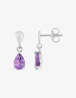 Boucles d'oreilles or blanc 375‰ améthyste poire SO OR