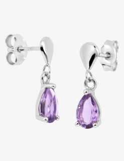 Boucles d'oreilles or blanc 375‰ améthyste poire SO OR