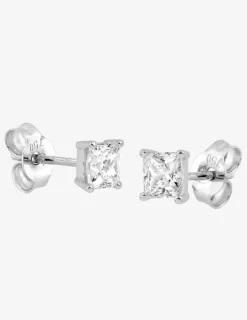 Boucles d'oreilles or blanc 750‰ et oxyde de zirconium carré 3,5 mm SO OR