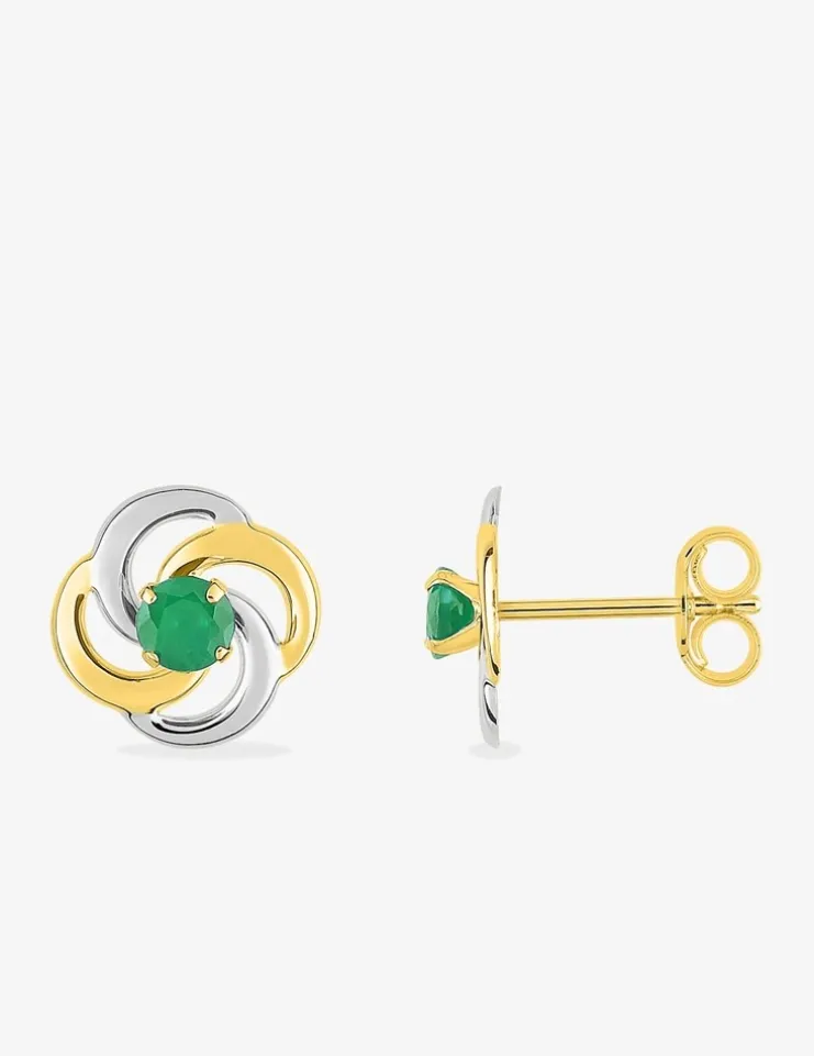 Boucles d'oreilles or jaune 750 ‰, émeraude, rhodium SO OR