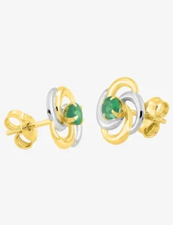 Boucles d'oreilles or jaune 750 ‰, émeraude, rhodium SO OR