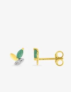 Boucles d'oreilles or jaune 750 ‰, émeraude et rhodium SO OR