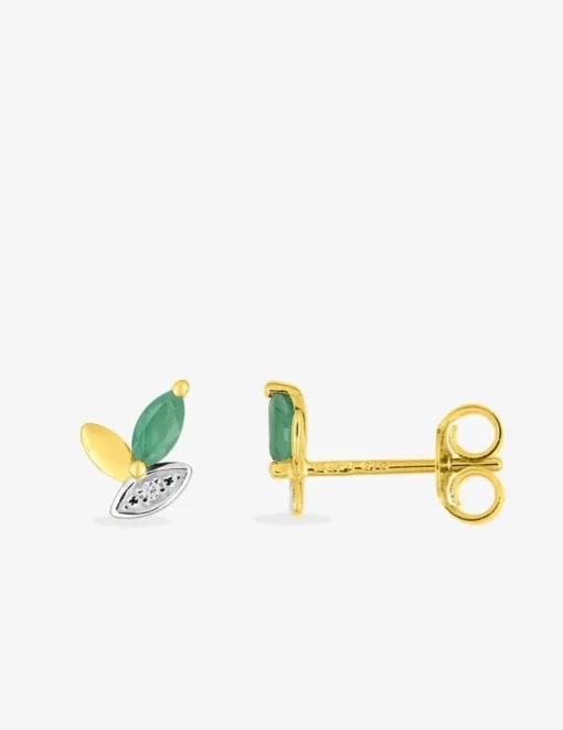 Boucles d'oreilles or jaune 750 ‰, émeraude et rhodium SO OR