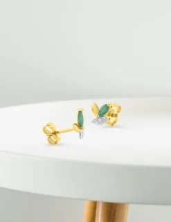 Boucles d'oreilles or jaune 750 ‰, émeraude et rhodium SO OR