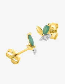 Boucles d'oreilles or jaune 750 ‰, émeraude et rhodium SO OR