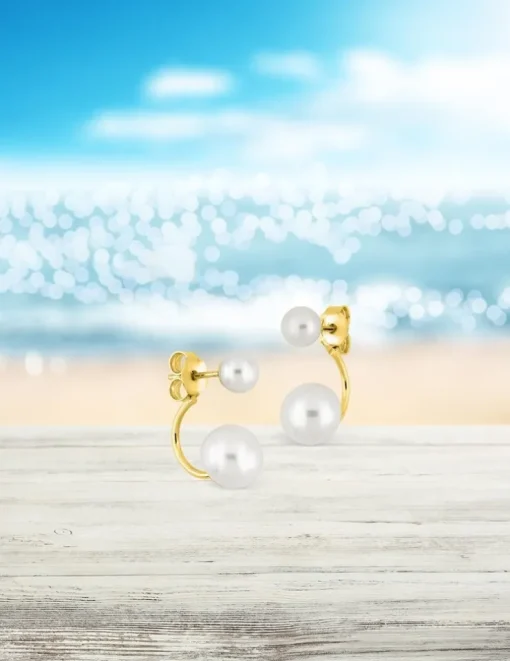 Boucles d'oreilles or jaune 375‰ et perles 5 mm et 8 mm SO OR