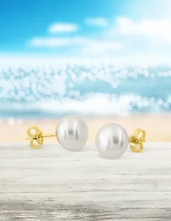 Boucles d'oreilles or jaune 375‰ et perle 8 mm SO OR