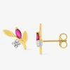 Boucles d'oreilles or jaune 375 ‰, rubis et oxyde de zirconium SO OR