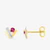 Boucles d'oreilles or jaune 375 ‰, rhodium et rubis serti griffes SO OR