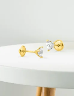 Boucles d'oreilles or jaune 750 ‰ et oxyde de zirconium cœur SO OR