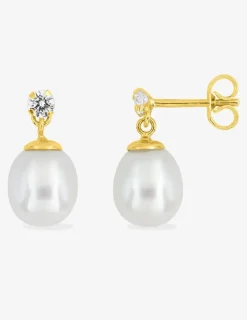 Boucles d'oreilles or jaune 375‰ et perle 7 mm et oxyde de zirconium SO OR