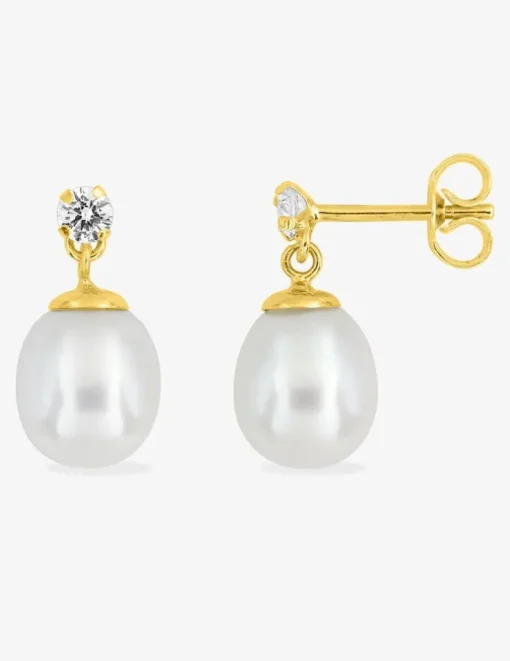 Boucles d'oreilles or jaune 375‰ et perle 7 mm et oxyde de zirconium SO OR