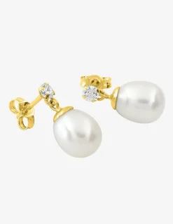 Boucles d'oreilles or jaune 375‰ et perle 7 mm et oxyde de zirconium SO OR