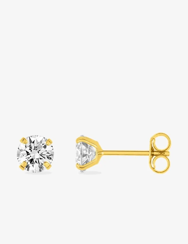 Boucles d'oreilles or jaune 750 ‰, oxyde de zirconium 5 mm SO OR