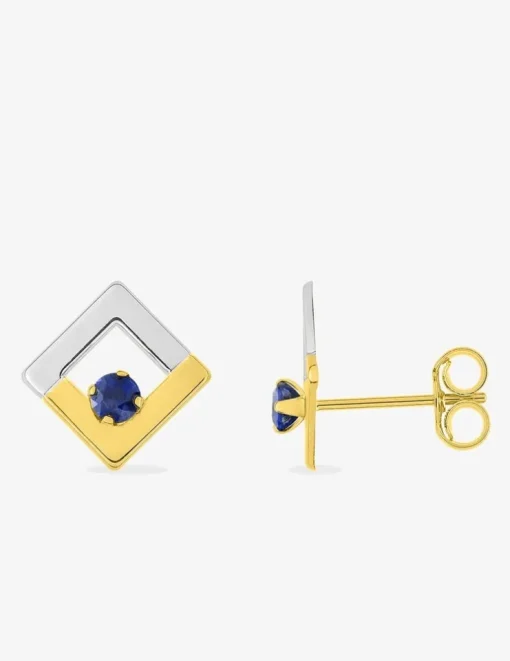 Boucles d'oreilles or jaune 750 ‰, saphir et rhodium SO OR