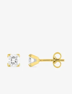 Boucles d'oreilles or jaune 750 ‰, oxyde de zirconium carré 4 mm SO OR